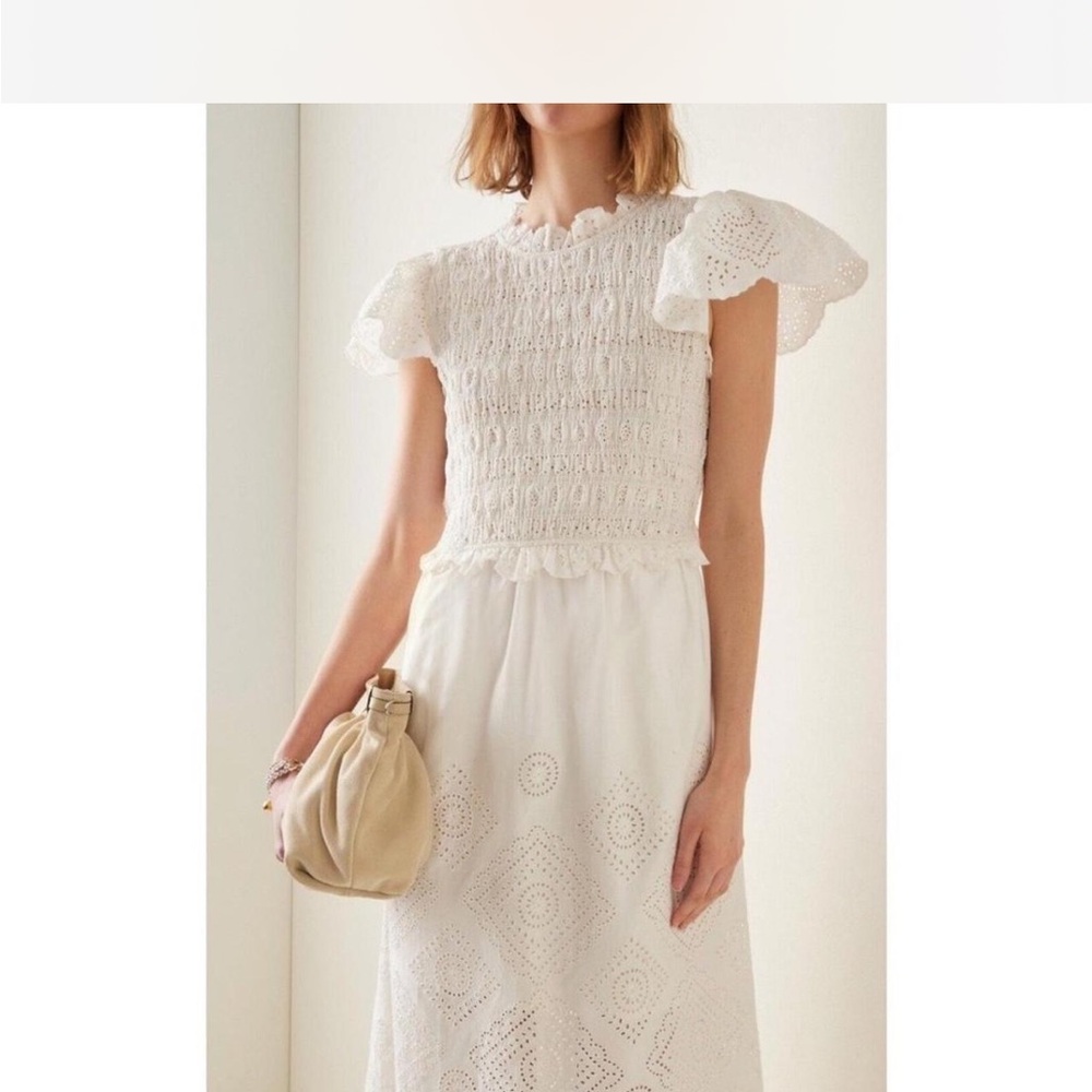 Sea New York White Vienne Eyelet smocked midi dress - Picture 4 of 8